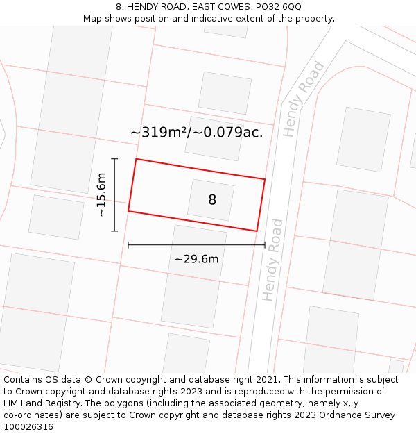 8, HENDY ROAD, EAST COWES, PO32 6QQ: Plot and title map