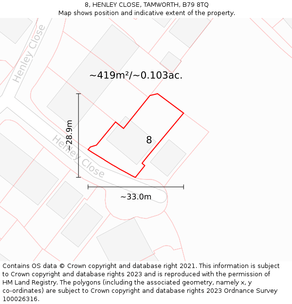 8, HENLEY CLOSE, TAMWORTH, B79 8TQ: Plot and title map