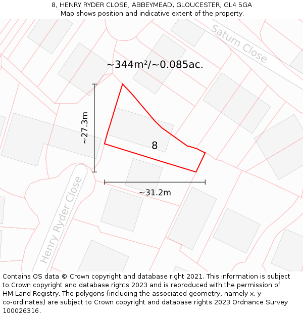 8, HENRY RYDER CLOSE, ABBEYMEAD, GLOUCESTER, GL4 5GA: Plot and title map