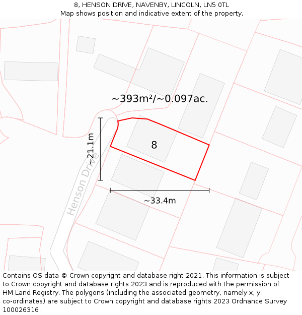 8, HENSON DRIVE, NAVENBY, LINCOLN, LN5 0TL: Plot and title map