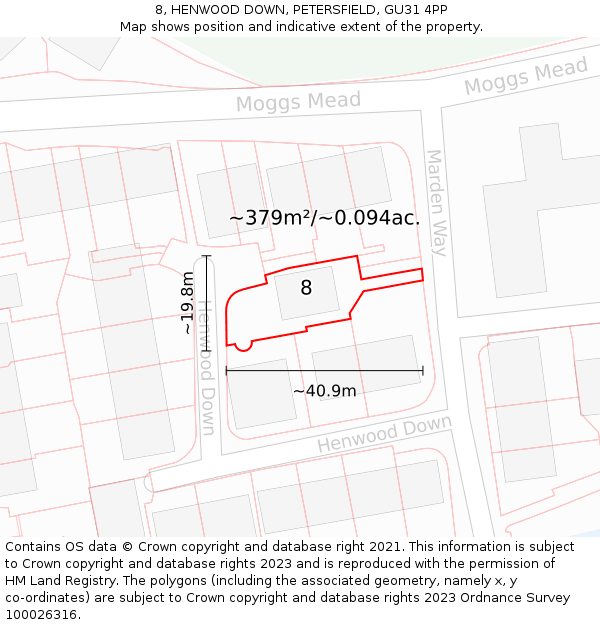 8, HENWOOD DOWN, PETERSFIELD, GU31 4PP: Plot and title map