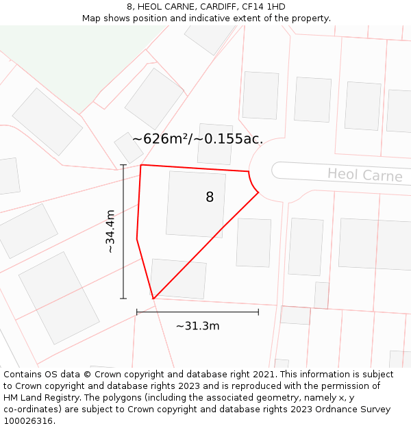 8, HEOL CARNE, CARDIFF, CF14 1HD: Plot and title map