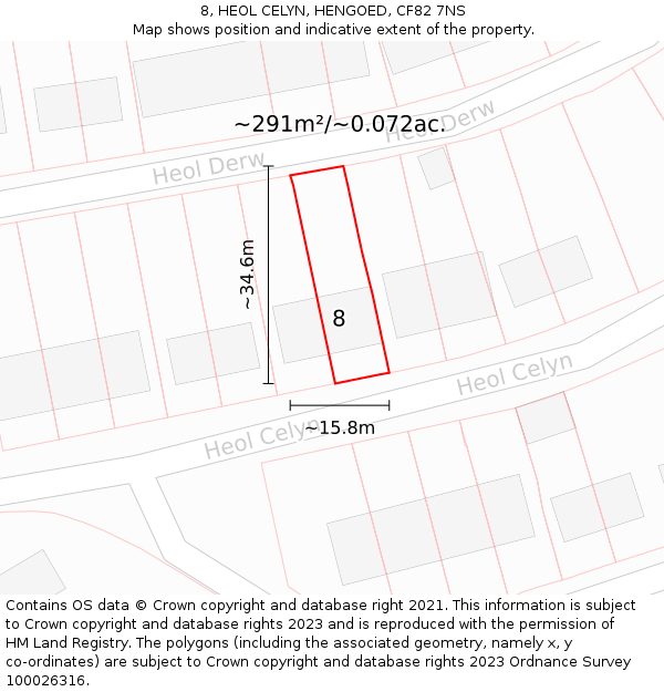 8, HEOL CELYN, HENGOED, CF82 7NS: Plot and title map