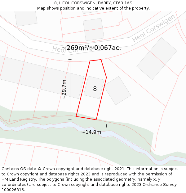 8, HEOL CORSWIGEN, BARRY, CF63 1AS: Plot and title map