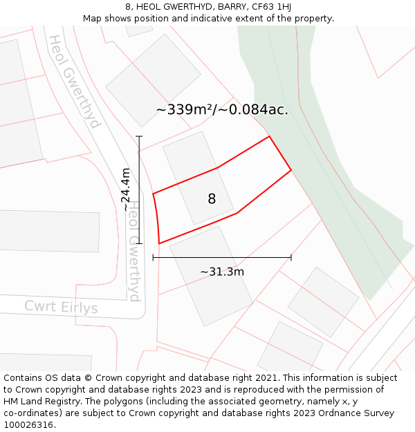 8, HEOL GWERTHYD, BARRY, CF63 1HJ: Plot and title map