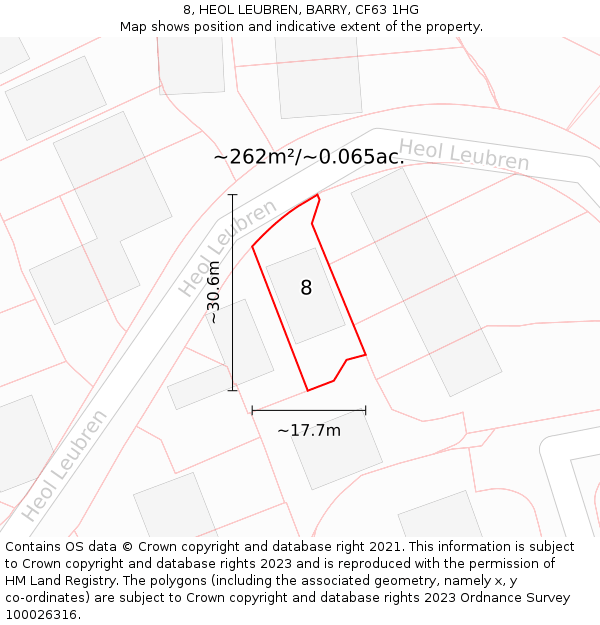 8, HEOL LEUBREN, BARRY, CF63 1HG: Plot and title map