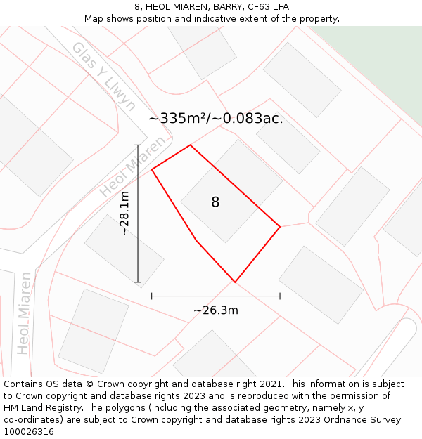 8, HEOL MIAREN, BARRY, CF63 1FA: Plot and title map