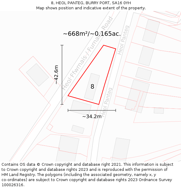 8, HEOL PANTEG, BURRY PORT, SA16 0YH: Plot and title map