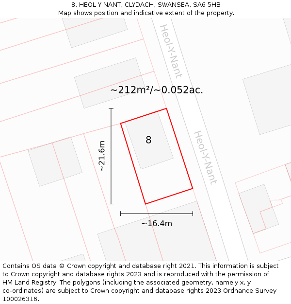 8, HEOL Y NANT, CLYDACH, SWANSEA, SA6 5HB: Plot and title map