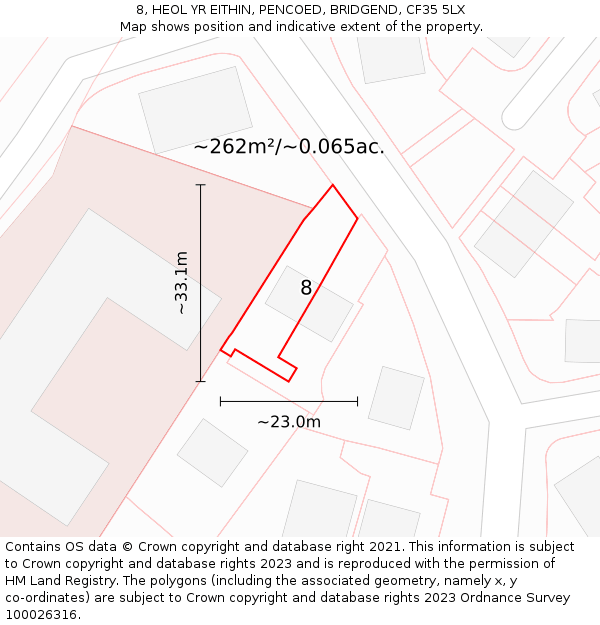 8, HEOL YR EITHIN, PENCOED, BRIDGEND, CF35 5LX: Plot and title map