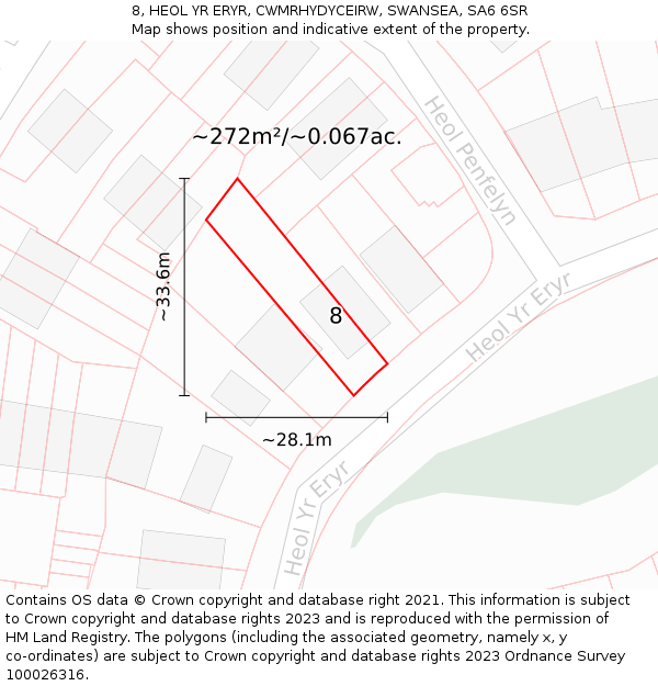 8, HEOL YR ERYR, CWMRHYDYCEIRW, SWANSEA, SA6 6SR: Plot and title map