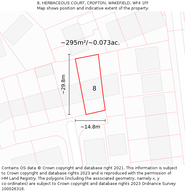 8, HERBACEOUS COURT, CROFTON, WAKEFIELD, WF4 1FF: Plot and title map