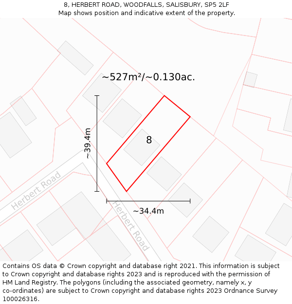 8, HERBERT ROAD, WOODFALLS, SALISBURY, SP5 2LF: Plot and title map