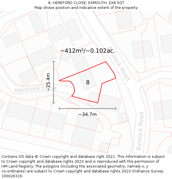 8, HEREFORD CLOSE, EXMOUTH, EX8 5QT: Plot and title map