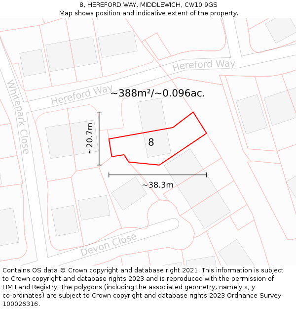 8, HEREFORD WAY, MIDDLEWICH, CW10 9GS: Plot and title map