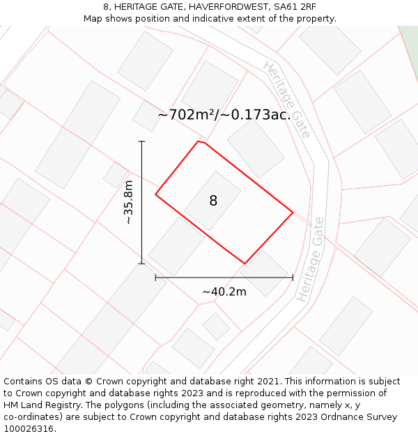 8, HERITAGE GATE, HAVERFORDWEST, SA61 2RF: Plot and title map