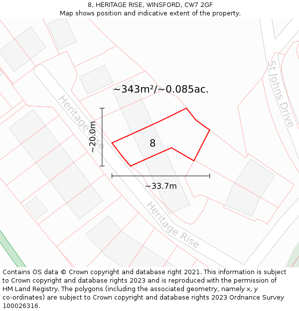 8, HERITAGE RISE, WINSFORD, CW7 2GF: Plot and title map