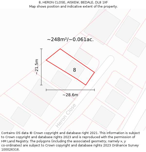 8, HERON CLOSE, AISKEW, BEDALE, DL8 1XF: Plot and title map