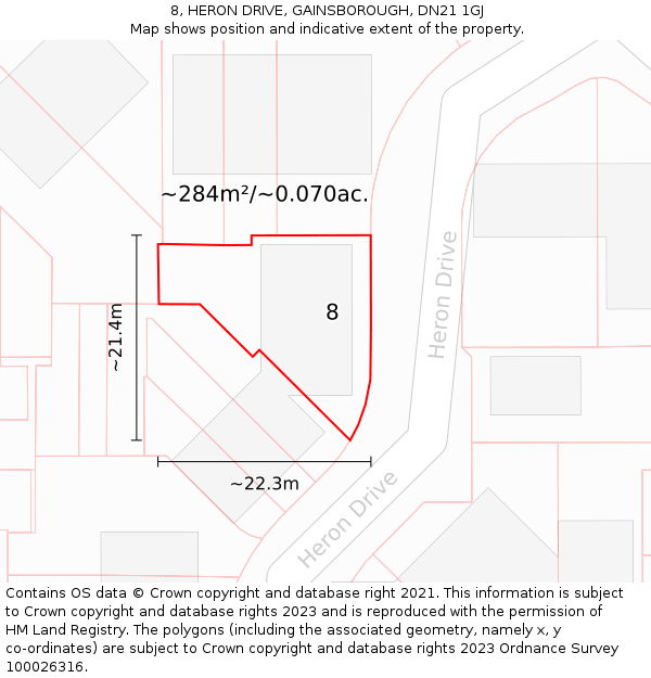 8, HERON DRIVE, GAINSBOROUGH, DN21 1GJ: Plot and title map