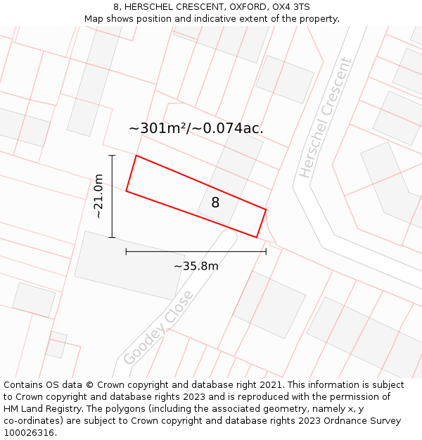 8, HERSCHEL CRESCENT, OXFORD, OX4 3TS: Plot and title map