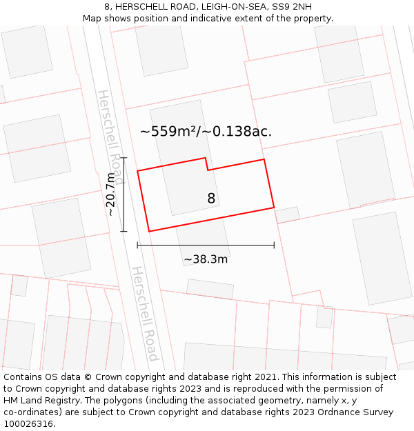 8, HERSCHELL ROAD, LEIGH-ON-SEA, SS9 2NH: Plot and title map