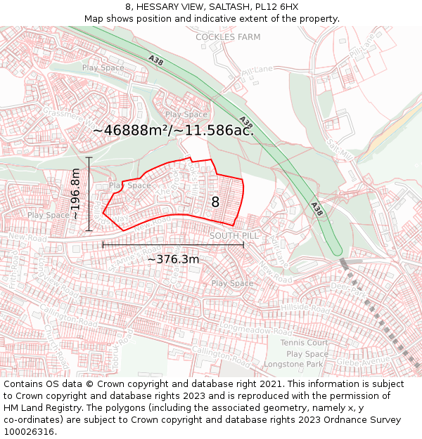 8, HESSARY VIEW, SALTASH, PL12 6HX: Plot and title map