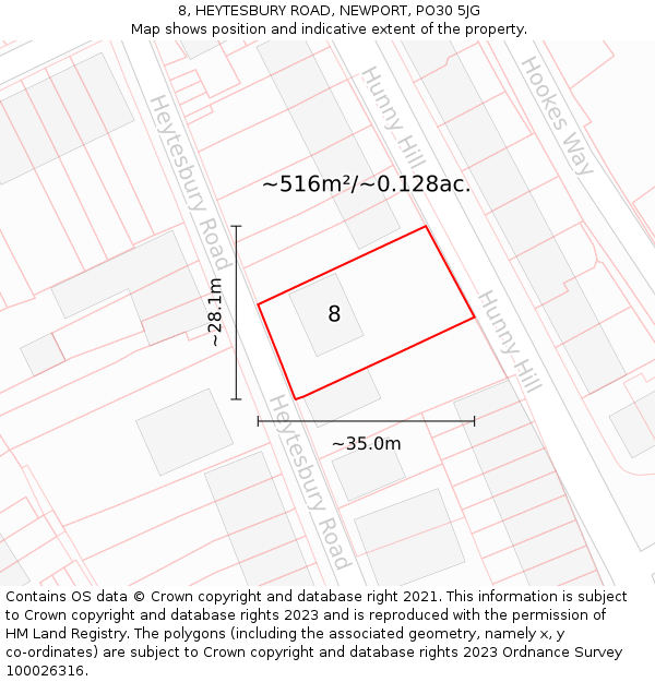 8, HEYTESBURY ROAD, NEWPORT, PO30 5JG: Plot and title map