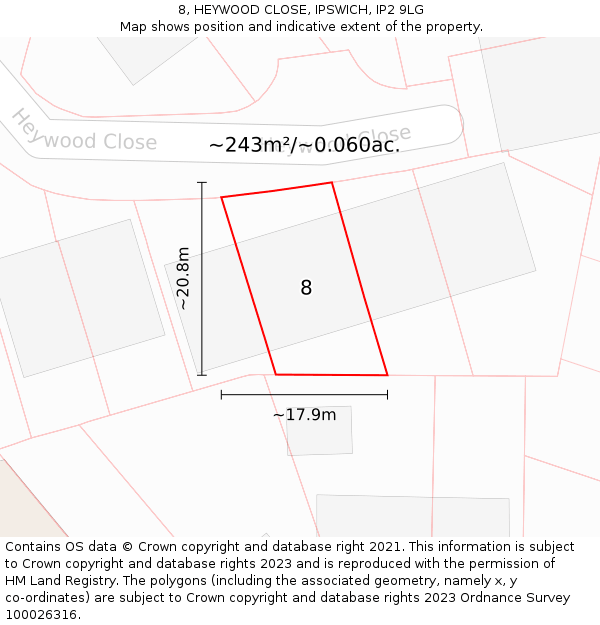 8, HEYWOOD CLOSE, IPSWICH, IP2 9LG: Plot and title map