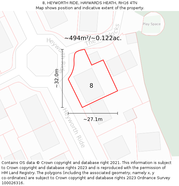 8, HEYWORTH RIDE, HAYWARDS HEATH, RH16 4TN: Plot and title map