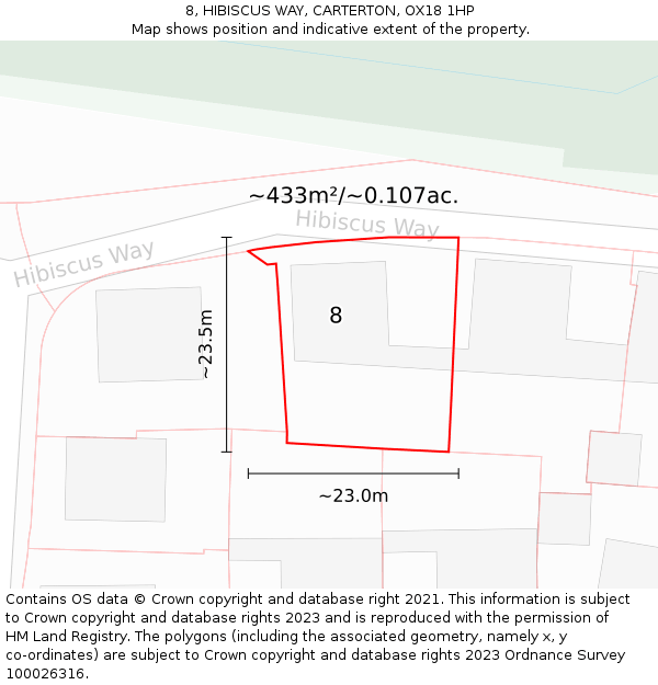 8, HIBISCUS WAY, CARTERTON, OX18 1HP: Plot and title map