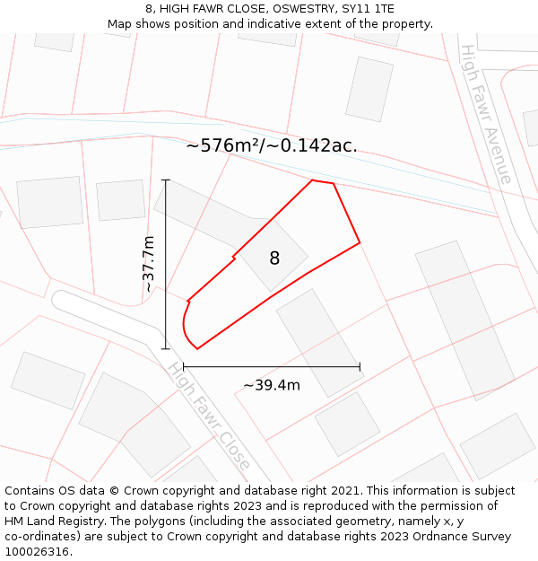 8, HIGH FAWR CLOSE, OSWESTRY, SY11 1TE: Plot and title map