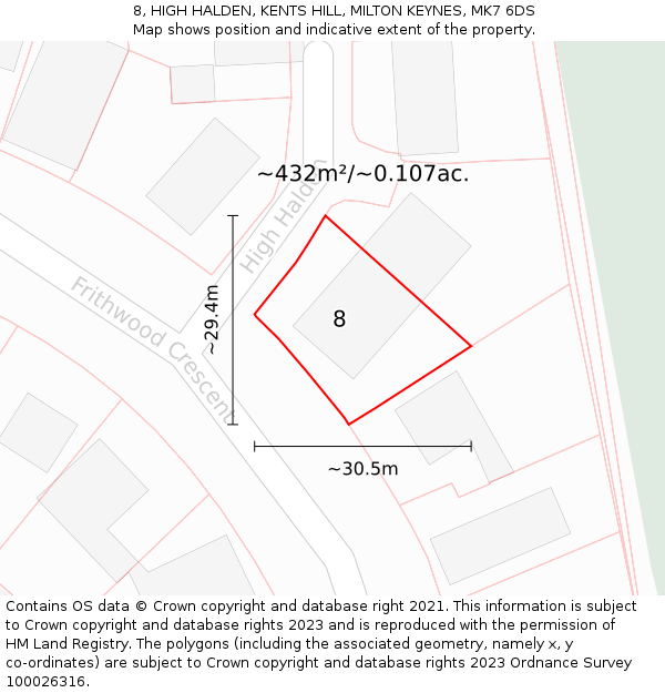 8, HIGH HALDEN, KENTS HILL, MILTON KEYNES, MK7 6DS: Plot and title map