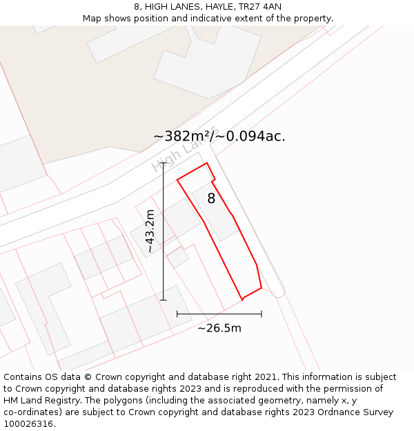 8, HIGH LANES, HAYLE, TR27 4AN: Plot and title map