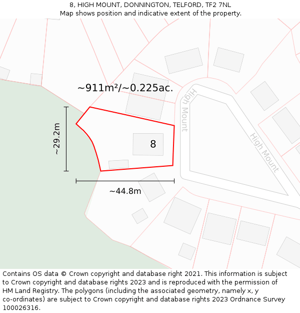 8, HIGH MOUNT, DONNINGTON, TELFORD, TF2 7NL: Plot and title map