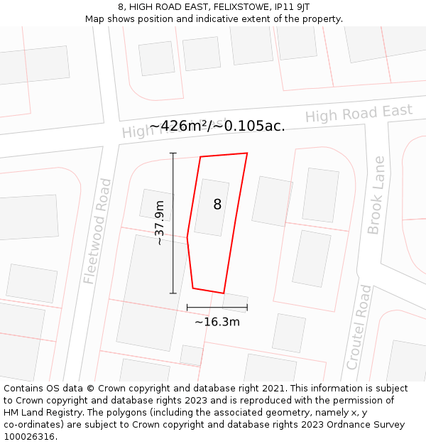 8, HIGH ROAD EAST, FELIXSTOWE, IP11 9JT: Plot and title map