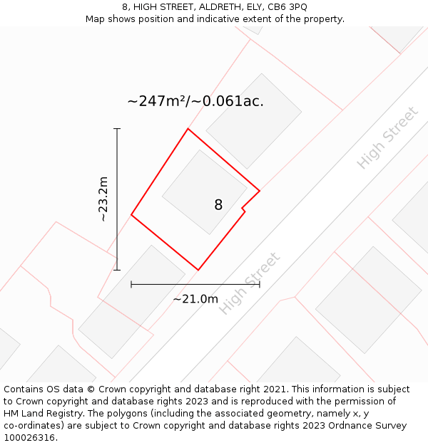 8, HIGH STREET, ALDRETH, ELY, CB6 3PQ: Plot and title map