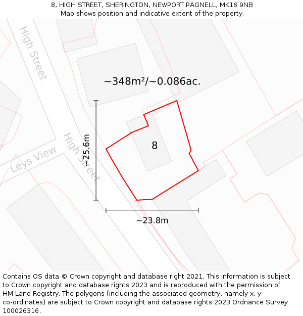 8, HIGH STREET, SHERINGTON, NEWPORT PAGNELL, MK16 9NB: Plot and title map