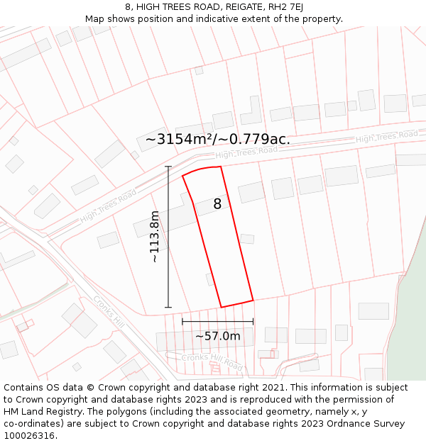 8, HIGH TREES ROAD, REIGATE, RH2 7EJ: Plot and title map