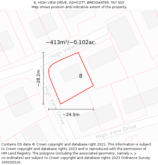 8, HIGH VIEW DRIVE, ASHCOTT, BRIDGWATER, TA7 9QY: Plot and title map