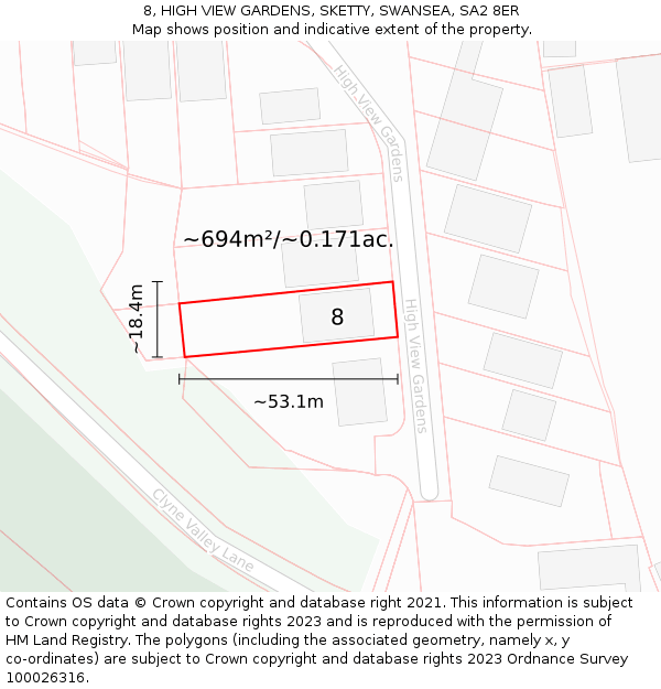 8, HIGH VIEW GARDENS, SKETTY, SWANSEA, SA2 8ER: Plot and title map