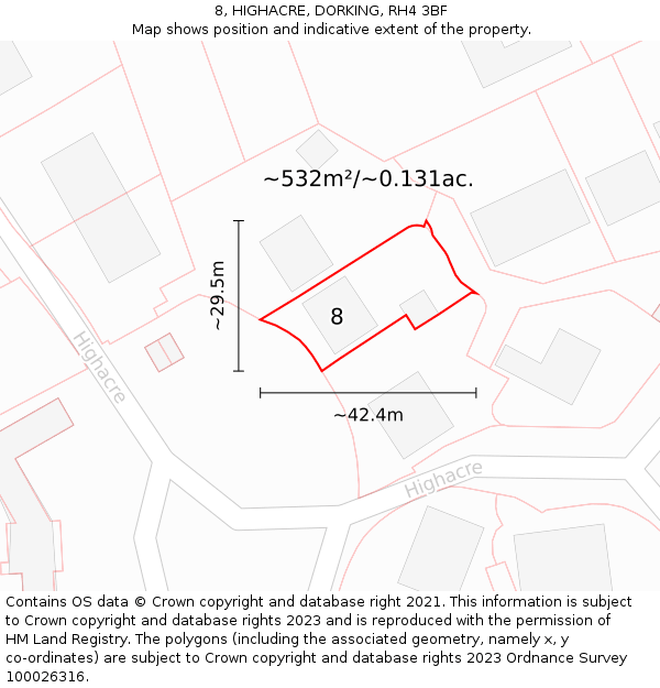 8, HIGHACRE, DORKING, RH4 3BF: Plot and title map