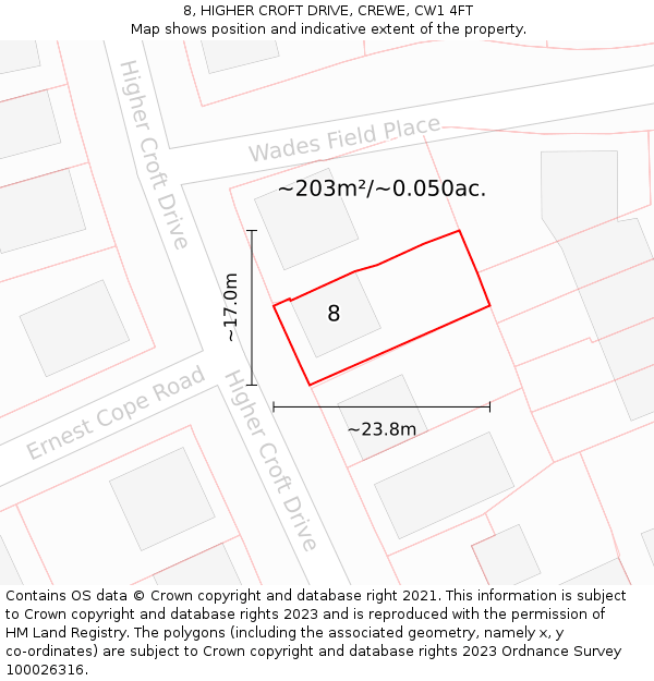 8, HIGHER CROFT DRIVE, CREWE, CW1 4FT: Plot and title map