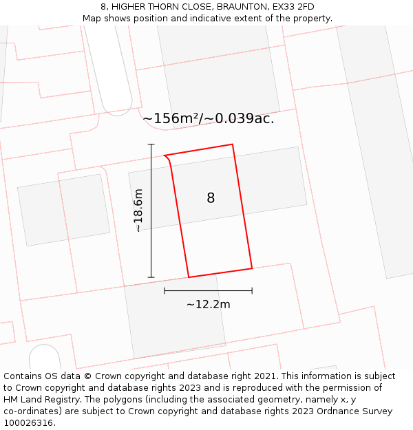 8, HIGHER THORN CLOSE, BRAUNTON, EX33 2FD: Plot and title map