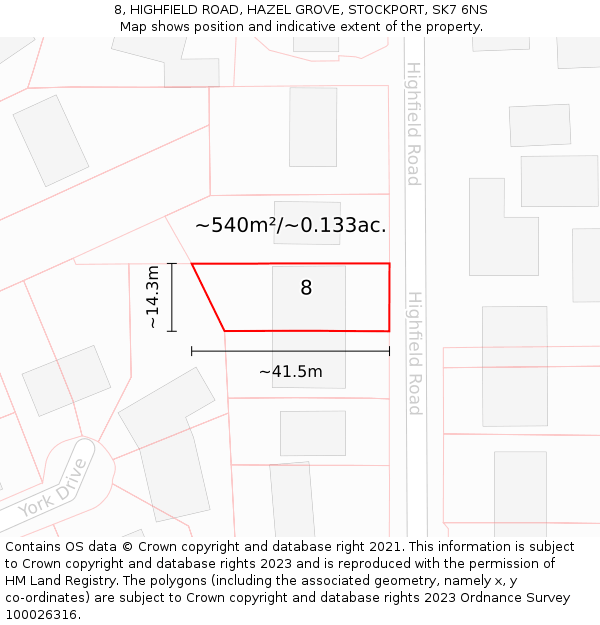 8, HIGHFIELD ROAD, HAZEL GROVE, STOCKPORT, SK7 6NS: Plot and title map