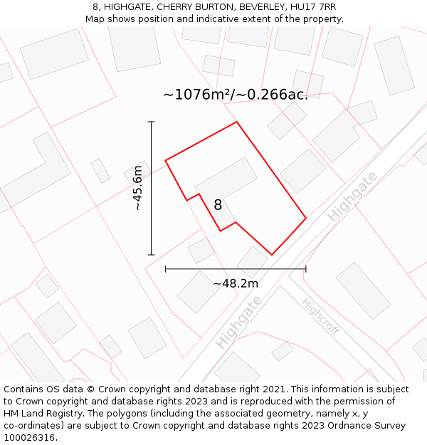 8, HIGHGATE, CHERRY BURTON, BEVERLEY, HU17 7RR: Plot and title map