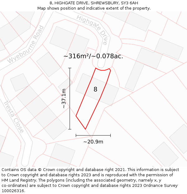 8, HIGHGATE DRIVE, SHREWSBURY, SY3 6AH: Plot and title map