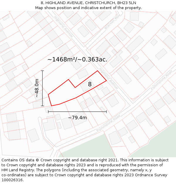 8, HIGHLAND AVENUE, CHRISTCHURCH, BH23 5LN: Plot and title map