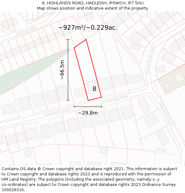 8, HIGHLANDS ROAD, HADLEIGH, IPSWICH, IP7 5HU: Plot and title map