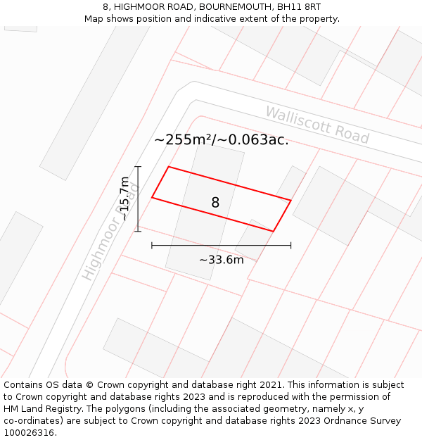 8, HIGHMOOR ROAD, BOURNEMOUTH, BH11 8RT: Plot and title map