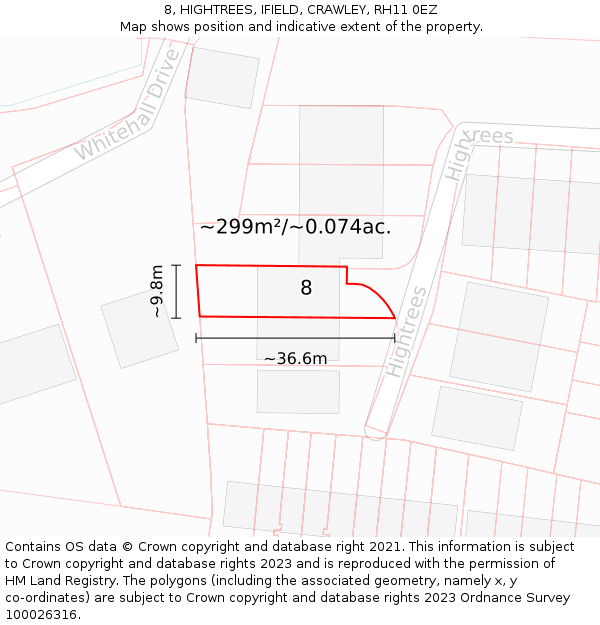 8, HIGHTREES, IFIELD, CRAWLEY, RH11 0EZ: Plot and title map